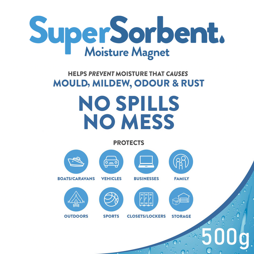 SuperSorbent Moisture Absorber - 500 Grams | 8 pc PE Bag
